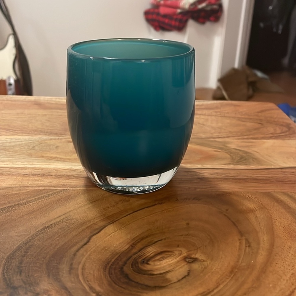 Teal Glassybaby hand blown glass candle holder - Picture 3 of 3